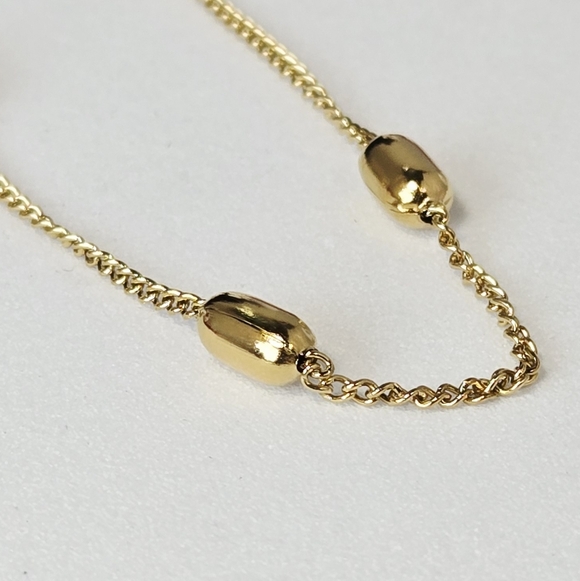 Gold Satellite Chain Bracelet Station Beaded Oval Link Adjustable Minimalist - Picture 2 of 5